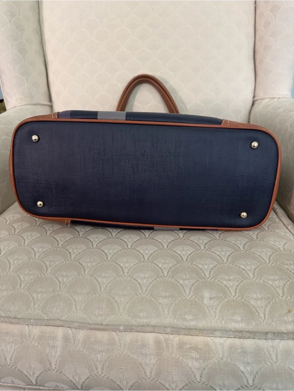 Plaid Canvas Tote with Brown Trim by Bean Pole